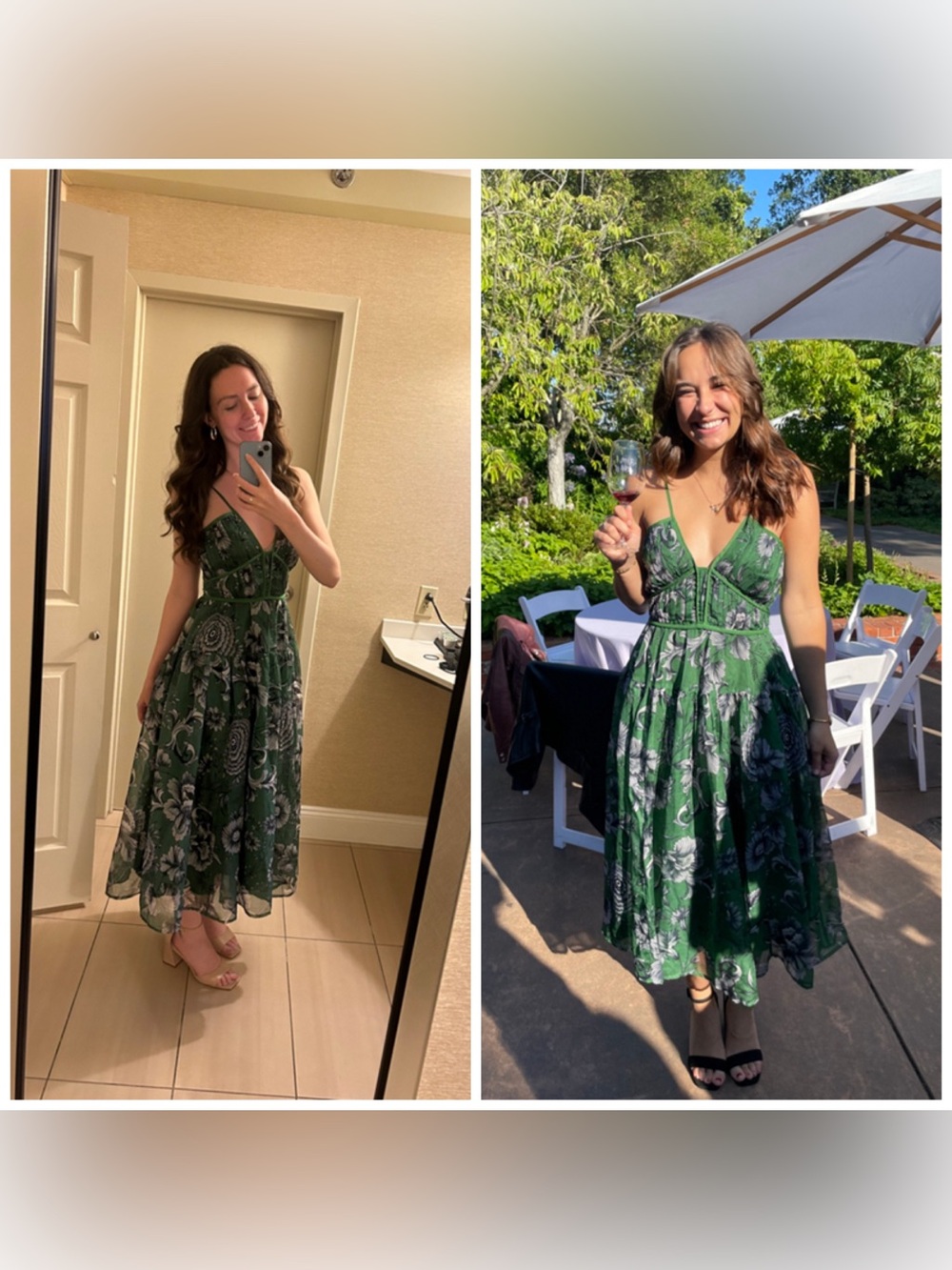 Anthropologie V‎ Neck Floral Halter Midi Dress Green Sundress XS